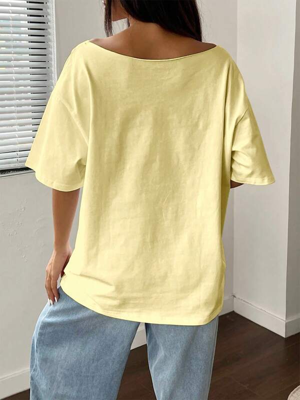 Plus Size Women's Summer Loose Asymmetrical Neck Cocktail Fruit Orange Graphic Oversized T-Shirt