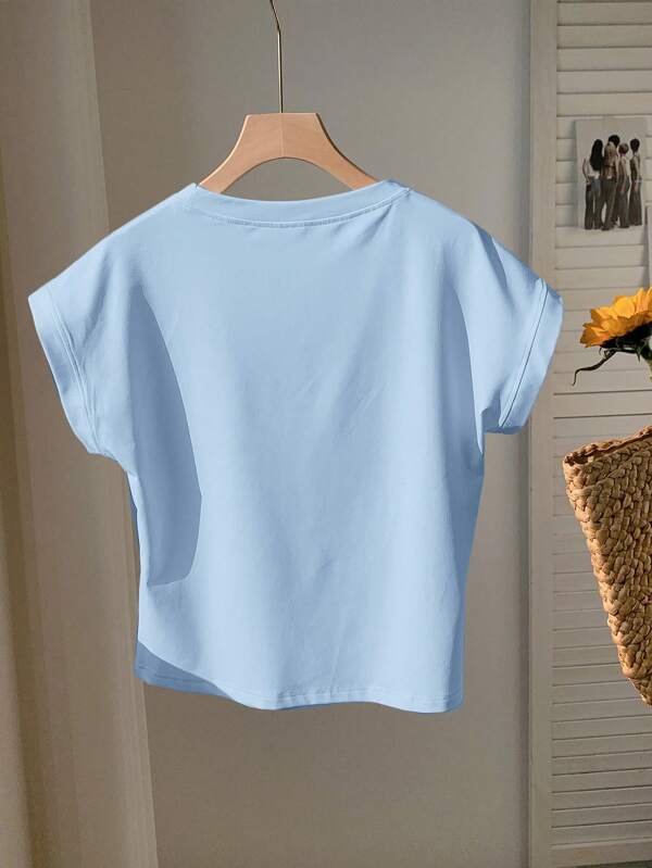Women's Solid Color Round Neck Short Sleeve Casual All-Match T-Shirt