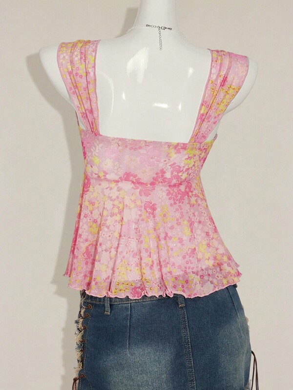 Women's floral asymmetrical hem cute floral shirt, sweet summer and autumn tops for women