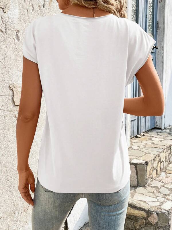 Solid color round neck bat sleeve T-shirt, casual style